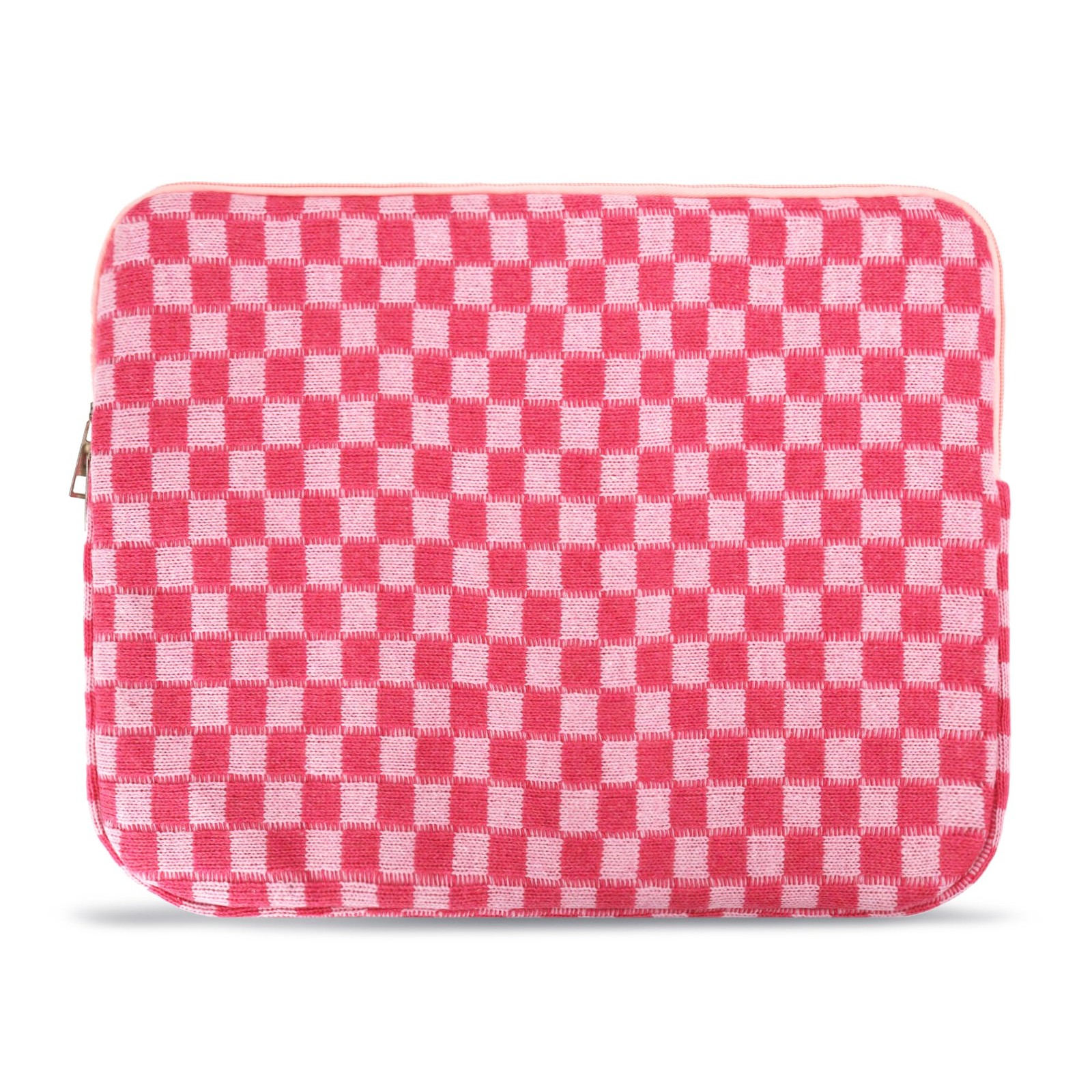 Linpr Puffy Laptop Sleeve 13-14 inch, Cute Knitted Checkered Red