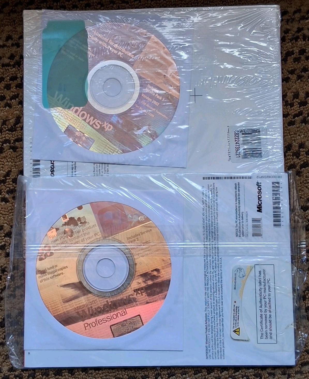 Microsoft Windows XP Pro Service Pack 2 & 3 Version 2002 X10-59871, NO KEY CODES