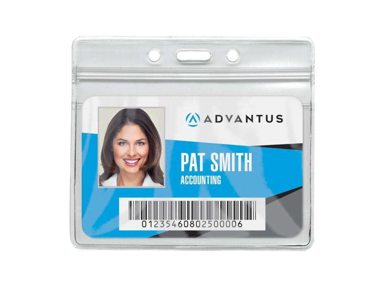 Resealable Id Badge Holder, Horizontal, 3 3/4W X 2 5/8H, Clear, 50/Pac