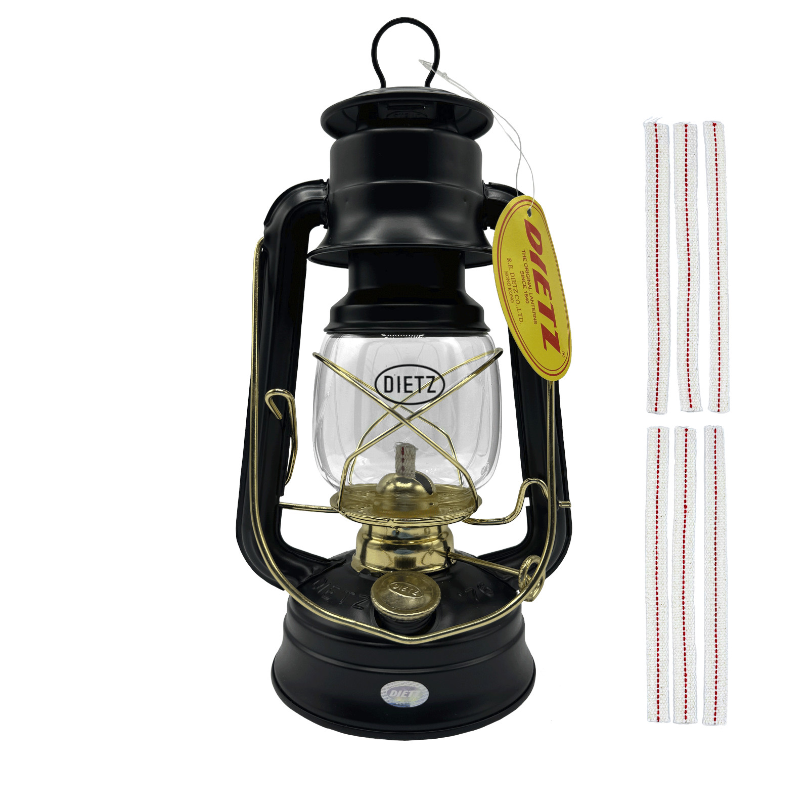 LOM - Dietz #76 Original Black with Gold Trim Oil Lantern with 1/2" Wick Strips