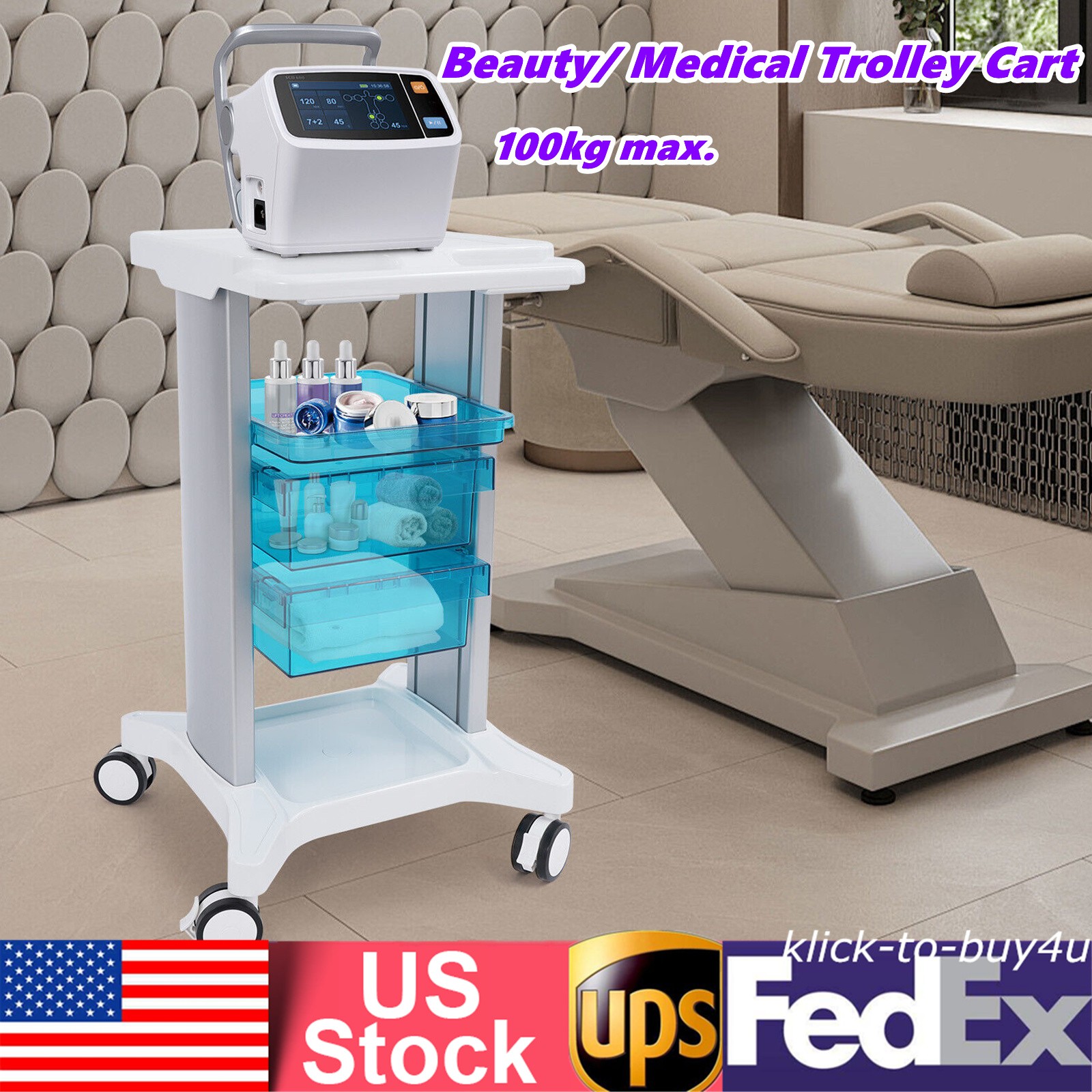NEW 360° Rotating  Lab Carts Mobile Medical Cart With 3 Trays Load 220 lbs USA