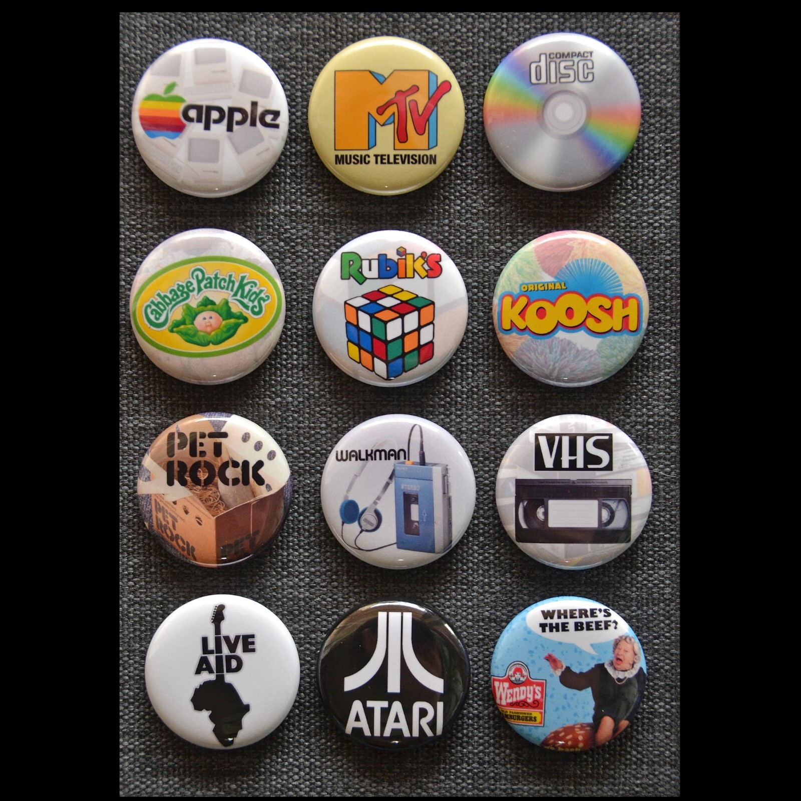 1980's Fads / Buttons (Set of 12) / Various Size Options