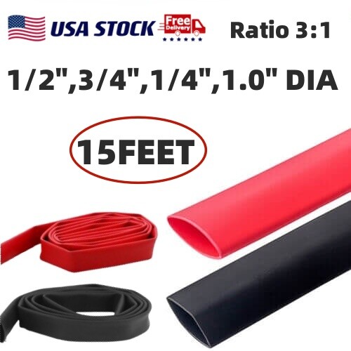 15Ft Dual Wall Ratio 3:1 Heat Shrink Tubing Adhesive Glue Tube Marine Grade Kits