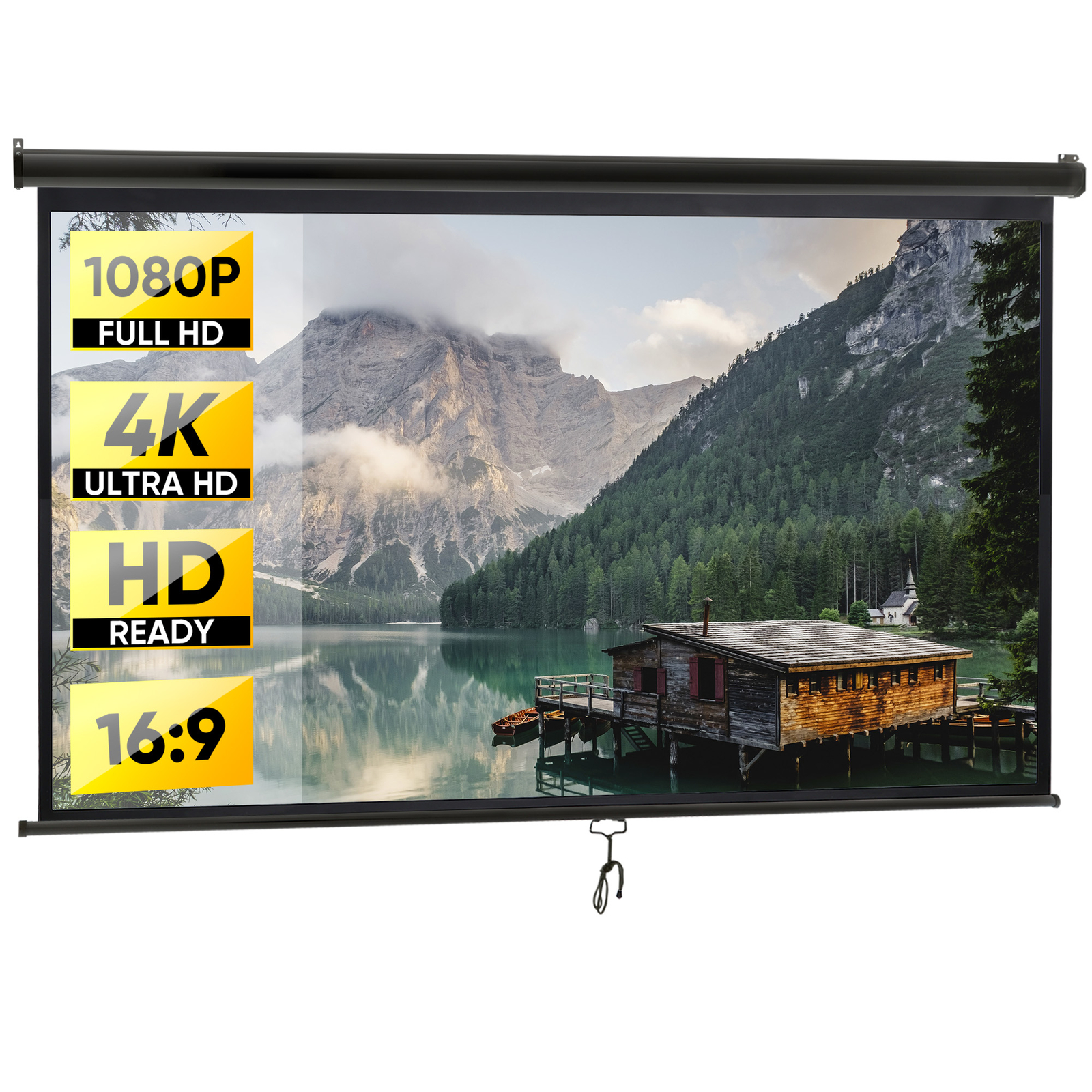 Projection Screen 100'' Pull Down Projector Movies Screen 16:9 HD Home Theater