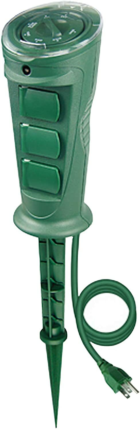 Teklectric Outdoor 3 Grounded Outlet Weatherproof PHOTOCELL 24 Hour Garden Timer