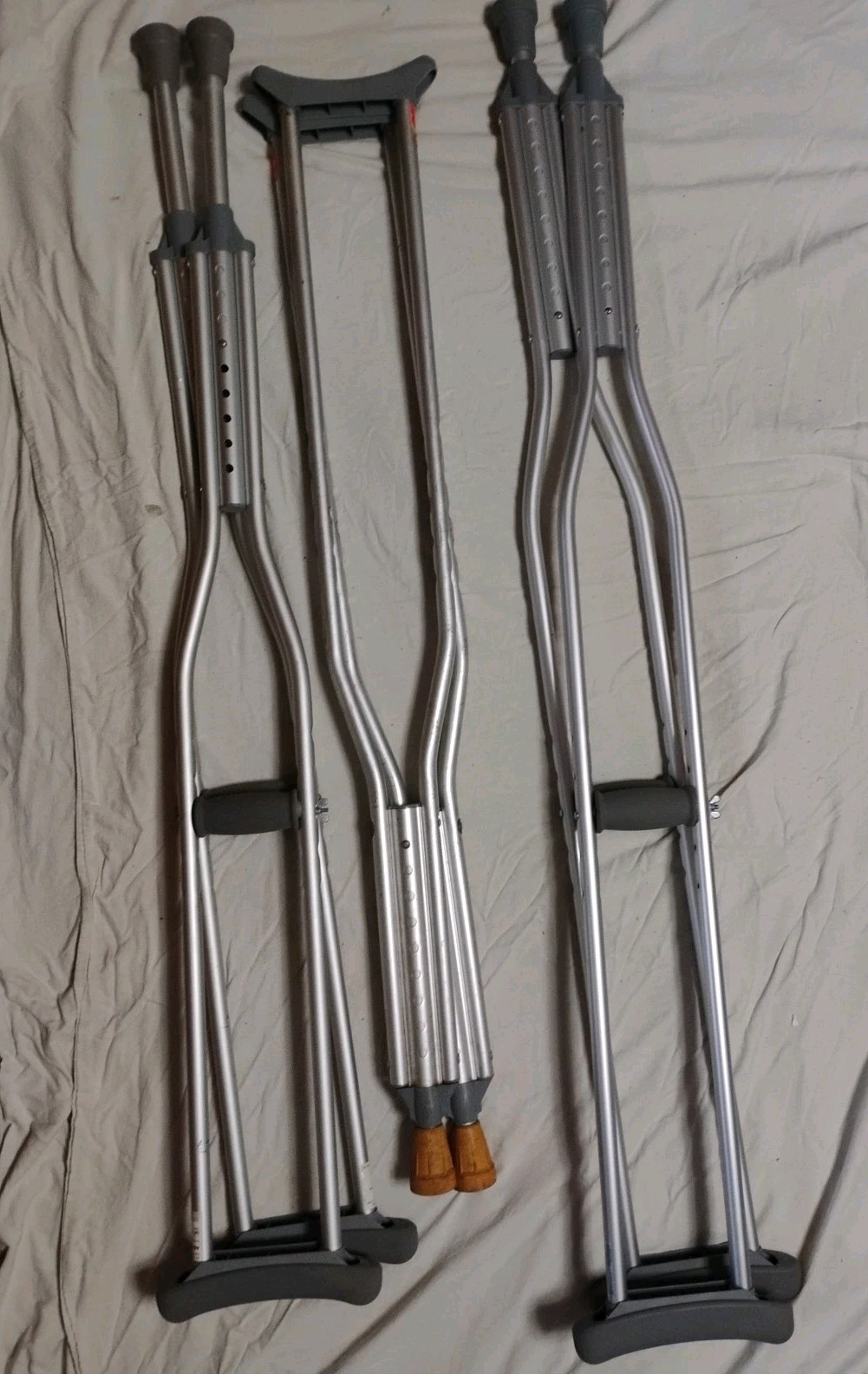 Aluminum Crutches 2 Pair+ Parts Barely Used Hospital Grade 8" Adjustable Height