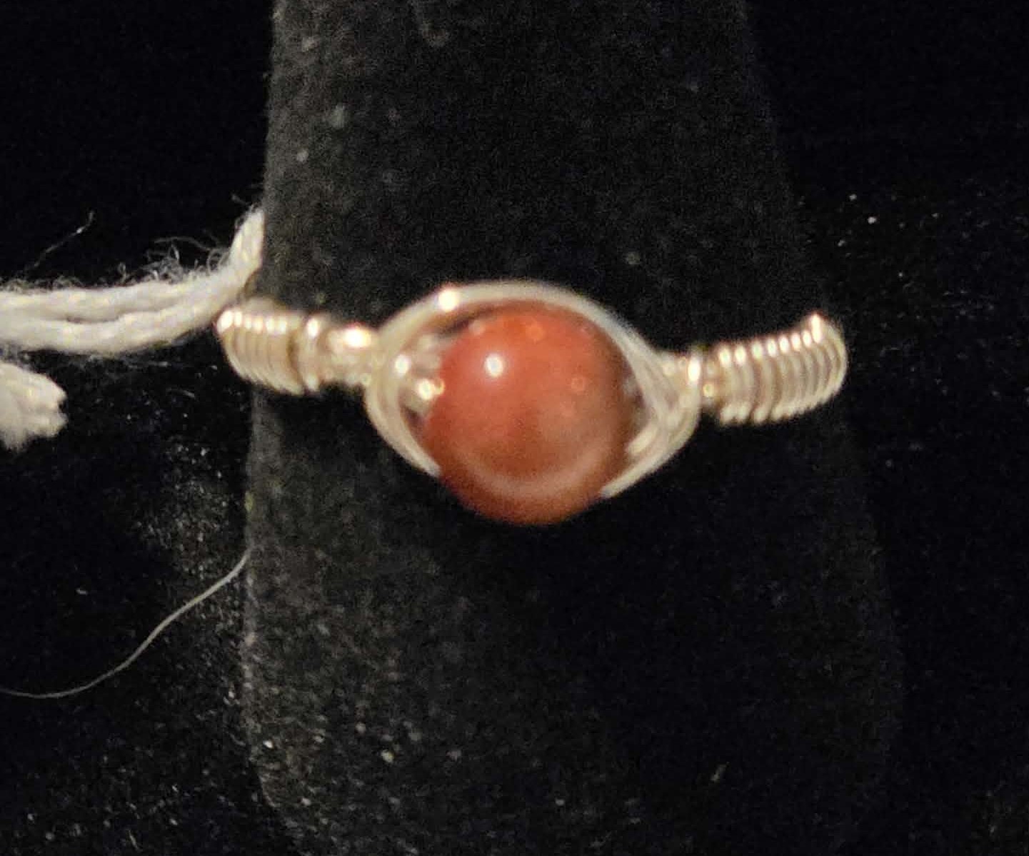 Handmade size 8 Wire-Wrapped Goldstone Ring with Silver-Plated Wire