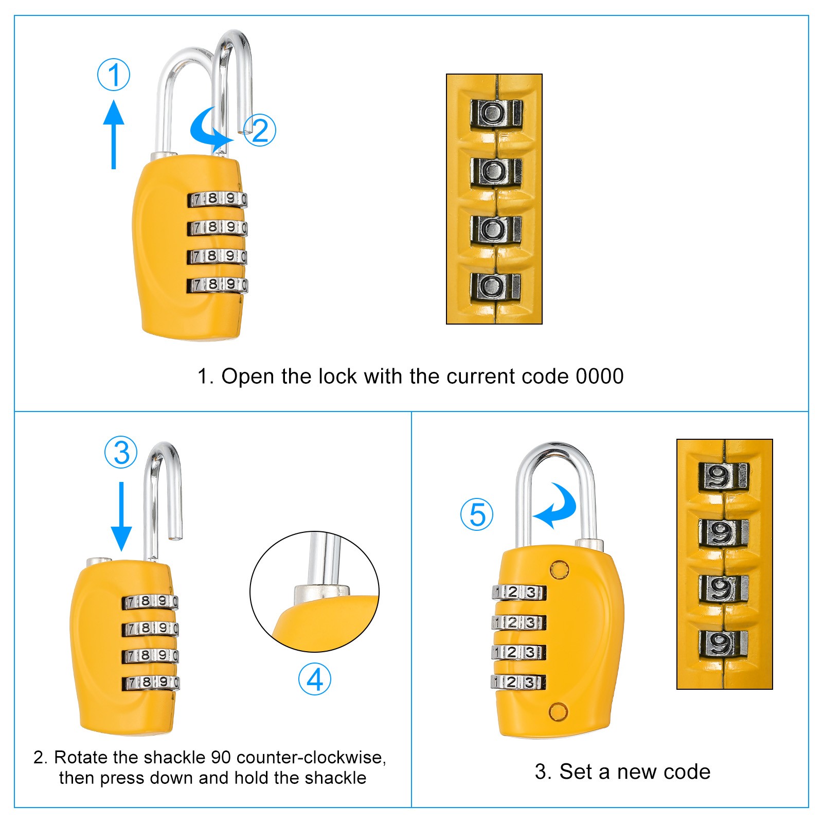 Combination Lock, 4 Digit Outdoor Padlock Waterproof Locker Lock, Yellow