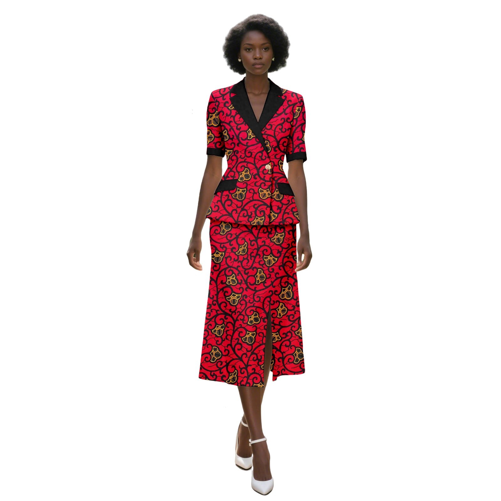 African Clothes for Women Ankara Print Short Sleeve Top and Mid-Calf Skirt Set