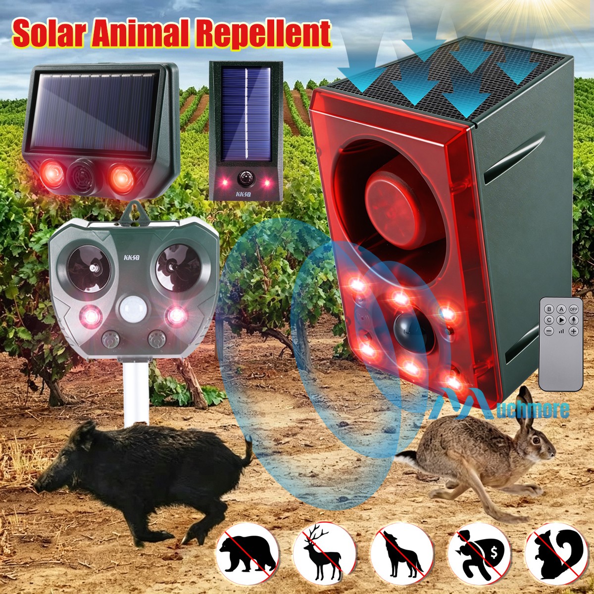 Solar Animal Repeller with Dog Barking & Loud Gunshot– Waterproof Pest Deterrent