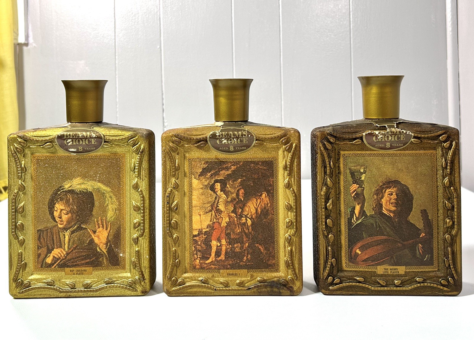 Lot Of 3 Vintage Jim Beam's Choice Whiskey Decanter Flask Paintings Bottles