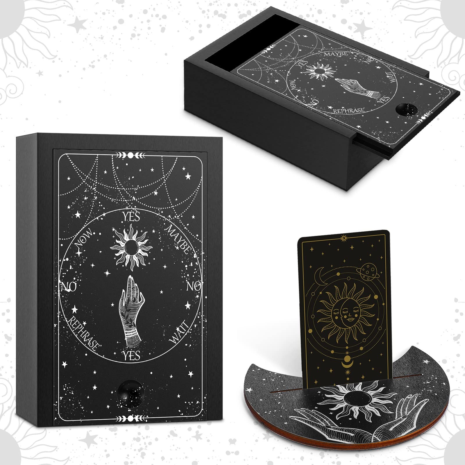 Wooden Tarot Card Case and Stand Holder, Fortune Telling Trinket Small, Black