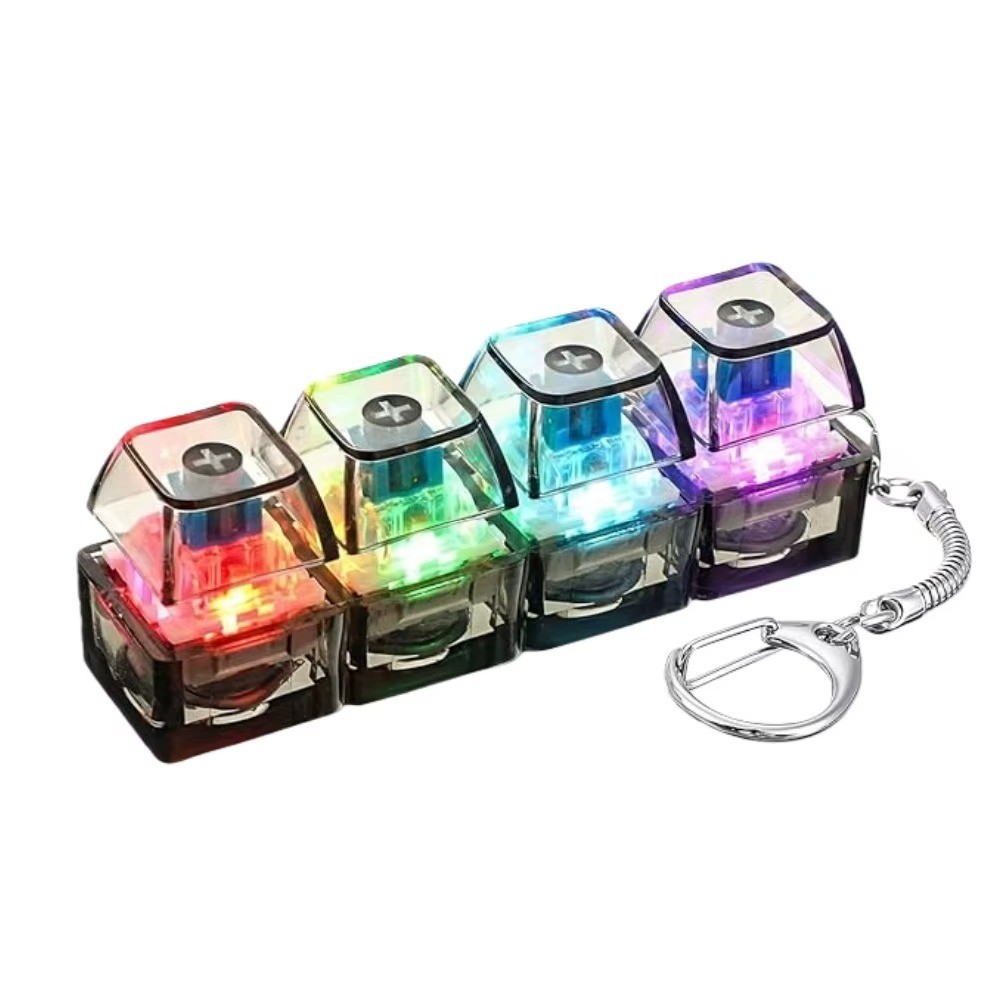 LED Light Up Keyboard Keychain Clickable Stress Relief Keychain Toy Office Desk