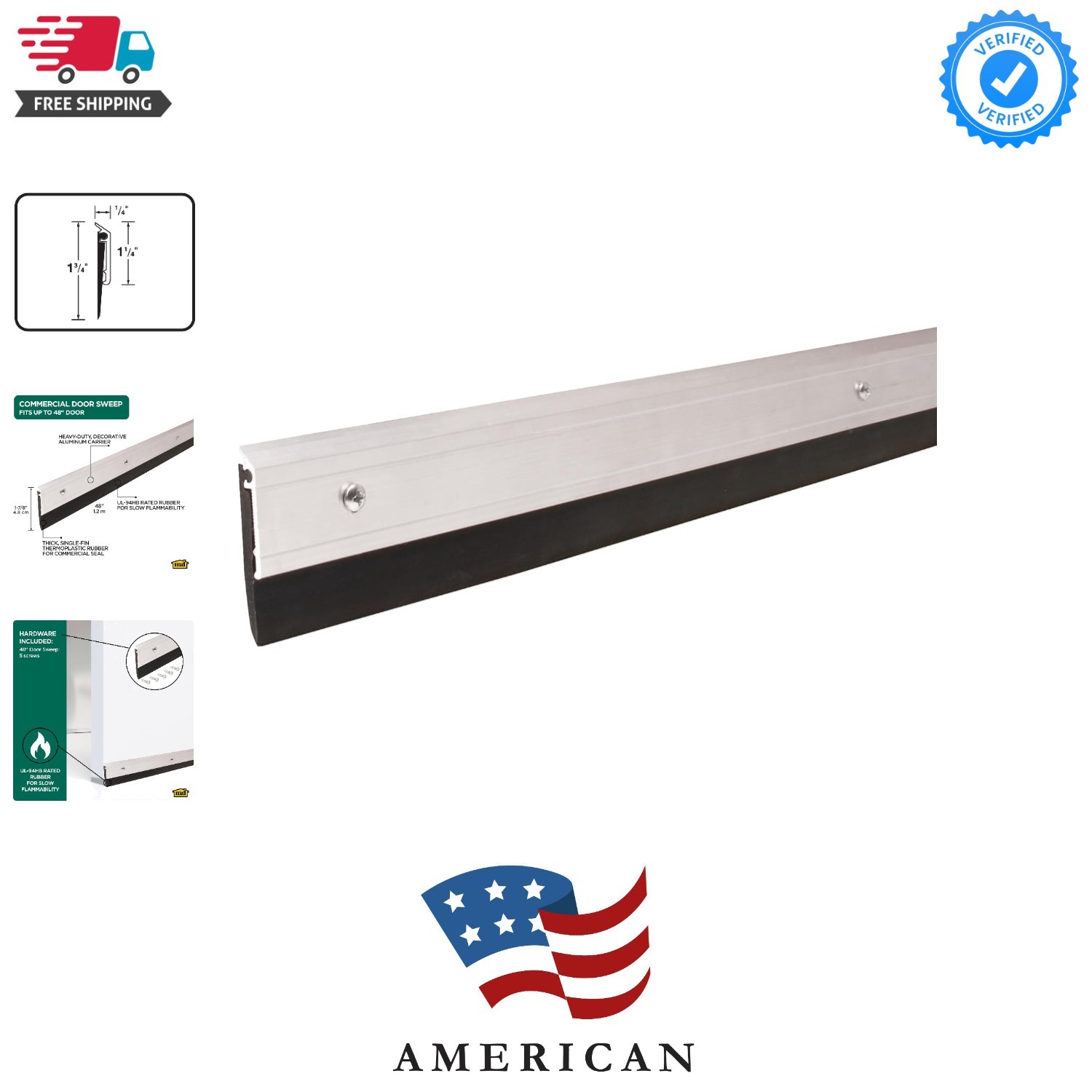 69604 All Season Aluminum Door Sweep for Bottom of Door, Heavy Duty Rubber Se...