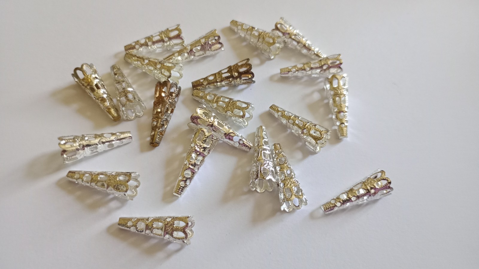 Set of Twenty Silver-Tone Filigree Cones for Crafting