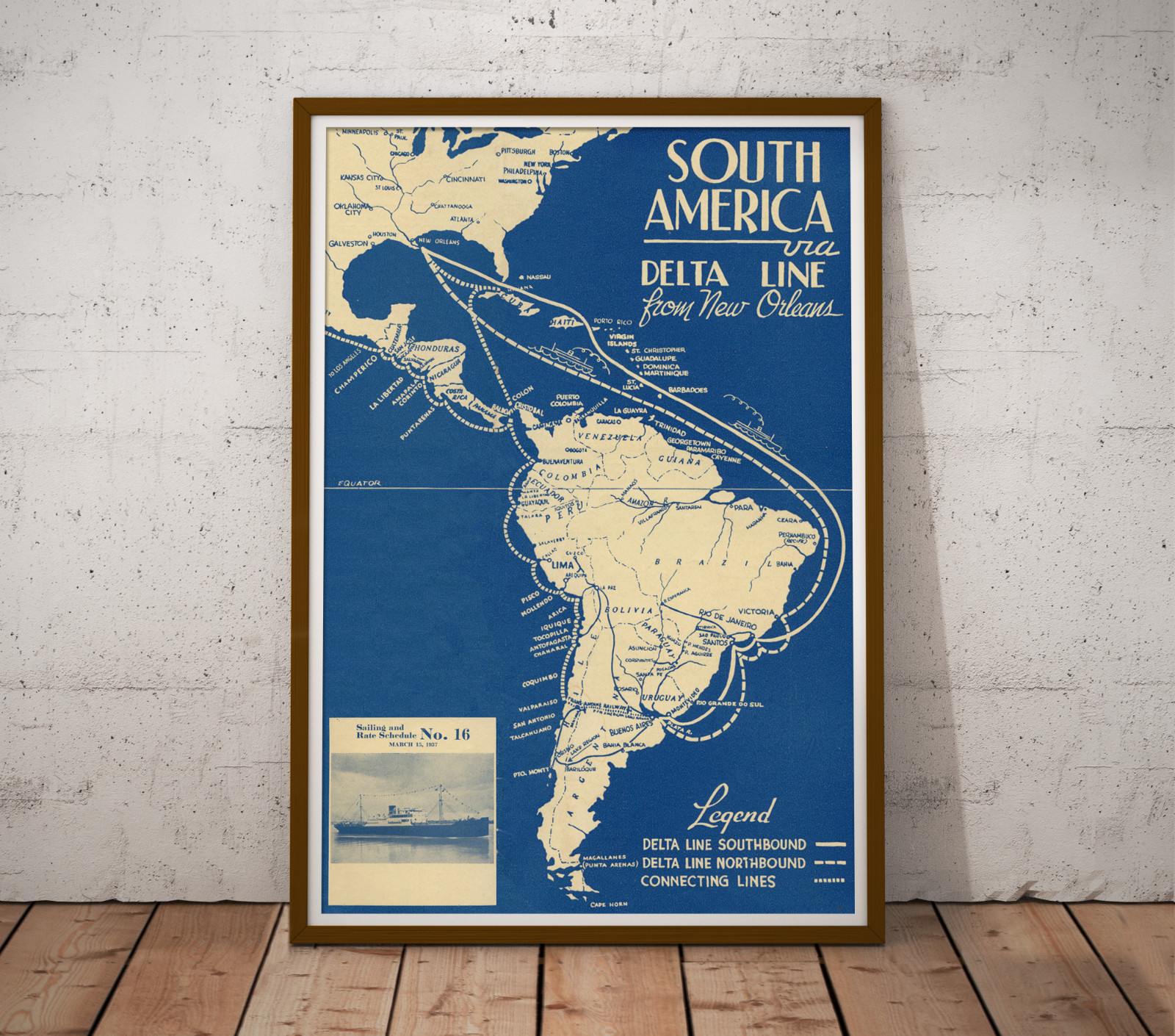 Vintage 1937 Travel Poster (up to 24 x 36) - Cruise - Art - South America - Blue