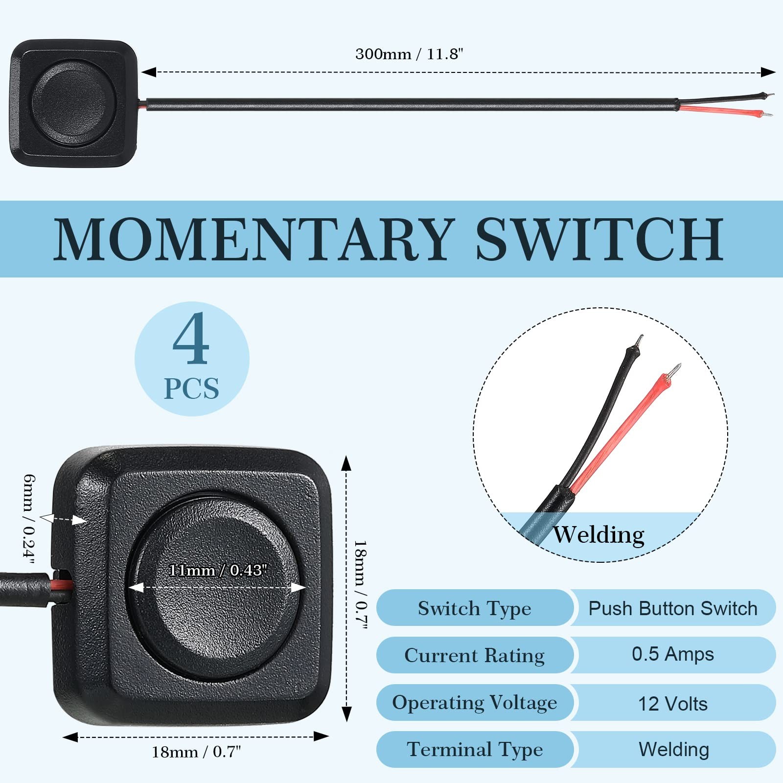LEIFIDE 4 Pcs Momentary Push Button Switch 12v 24v Surface Mount Mini Black