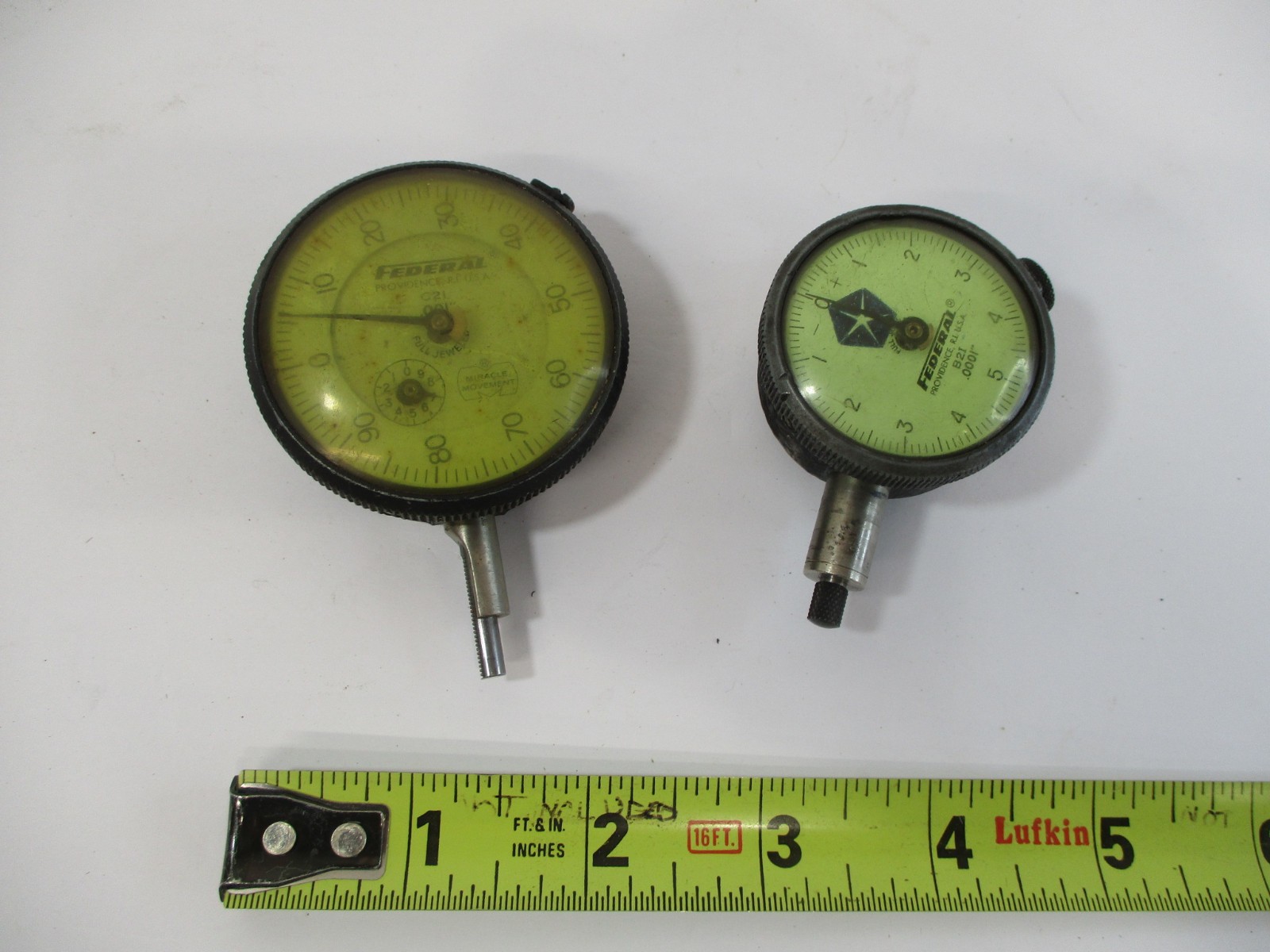 (2) Old FEDERAL Dial Indicator (1) # B21 x .0001" Smooth Mvmt VGC (1) C21 in GC