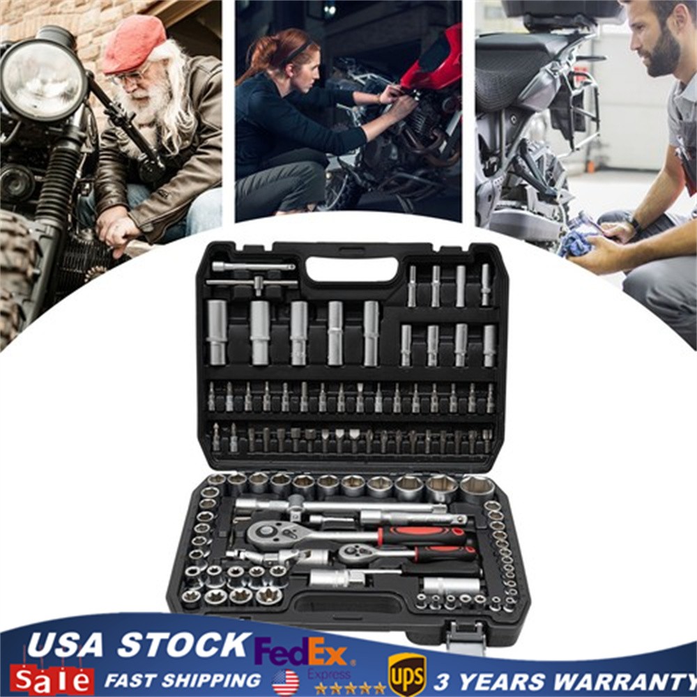 Ratchet Wrench Mechanics Tools Kit Metric 1/4 And 1/2 Drive Socket Set 108Pcs