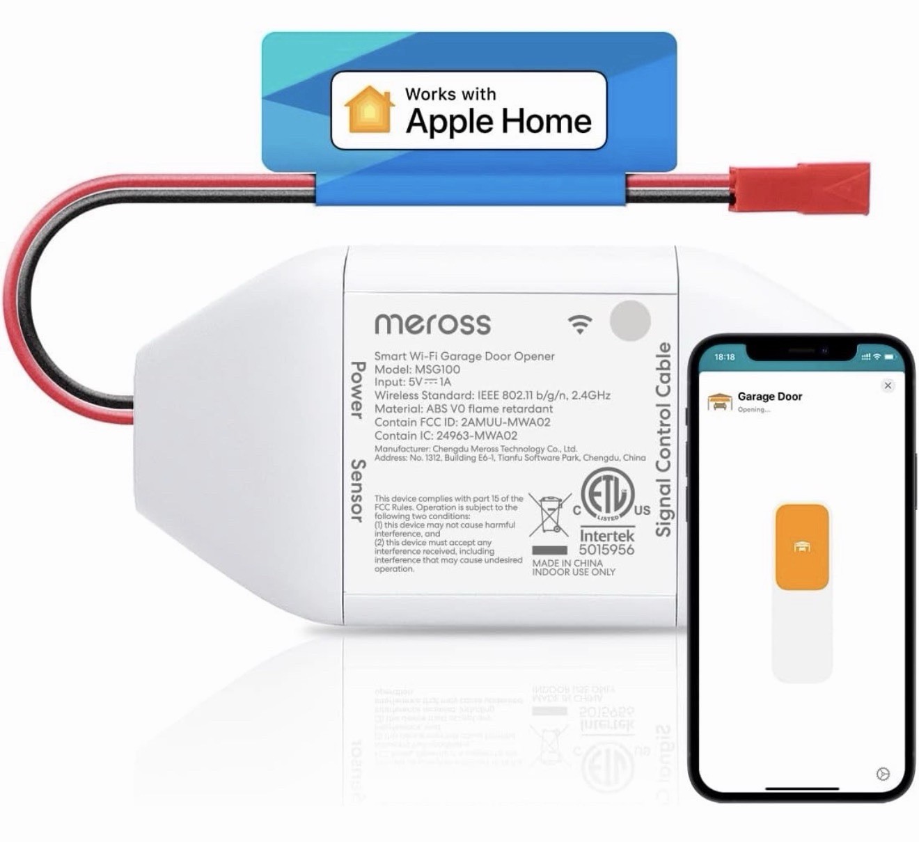 Meross MSG100 Apple HomeKit Smart Wi-Fi Garage Door Opener Alexa Google Assist