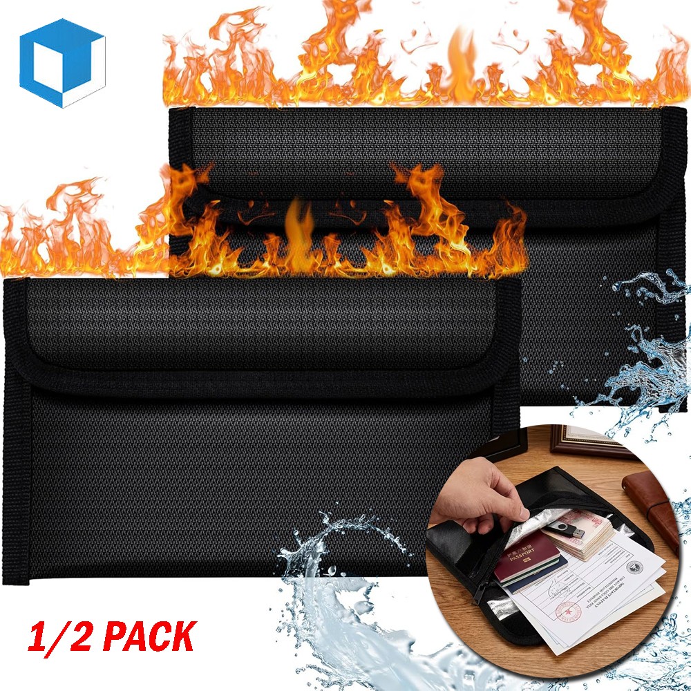 1/2PCS Small Fireproof Money Bag Waterproof Safe Document Wallet Pouch Storage