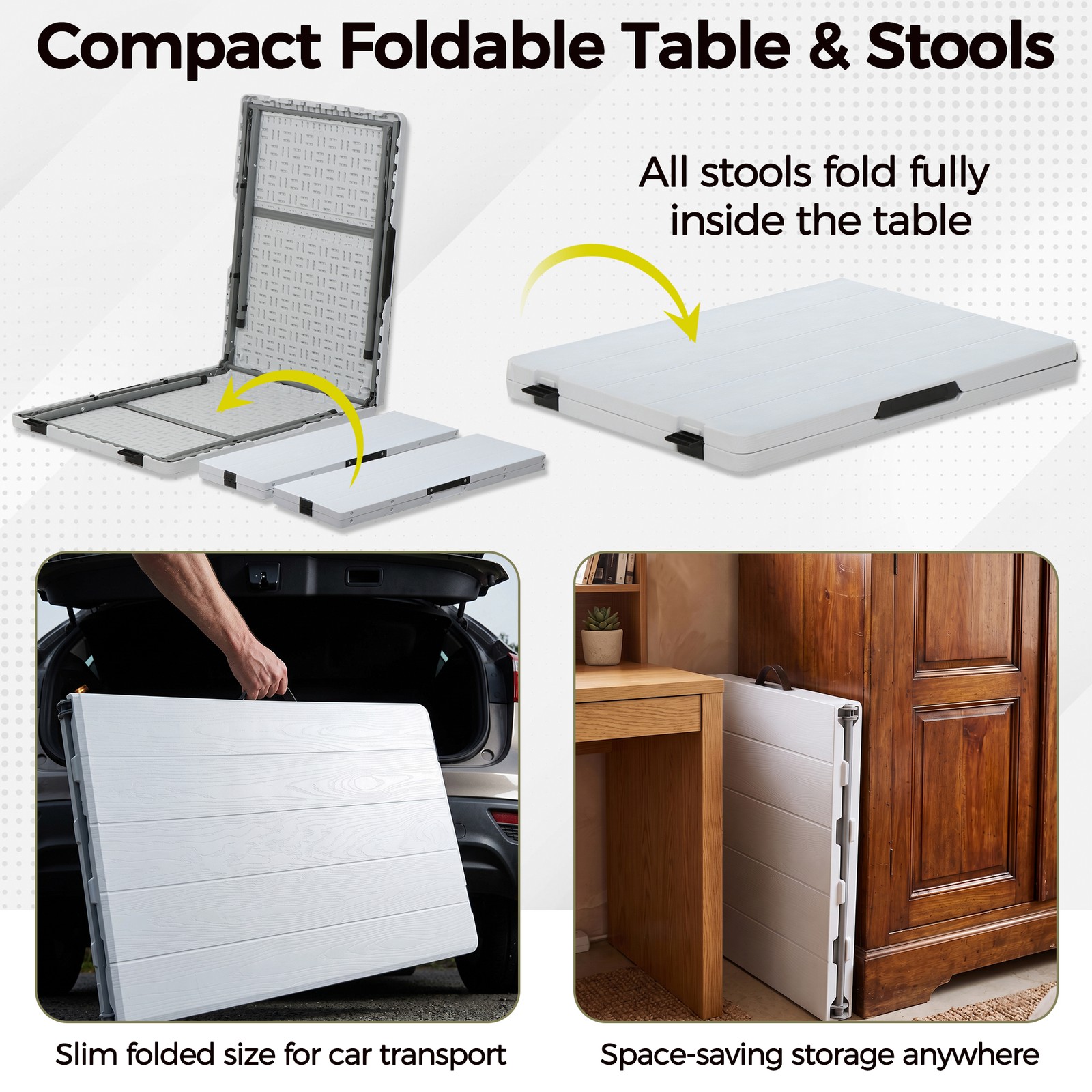Compact Foldable Picnic Table with Storage Benches Weather Resistant HDPE Table