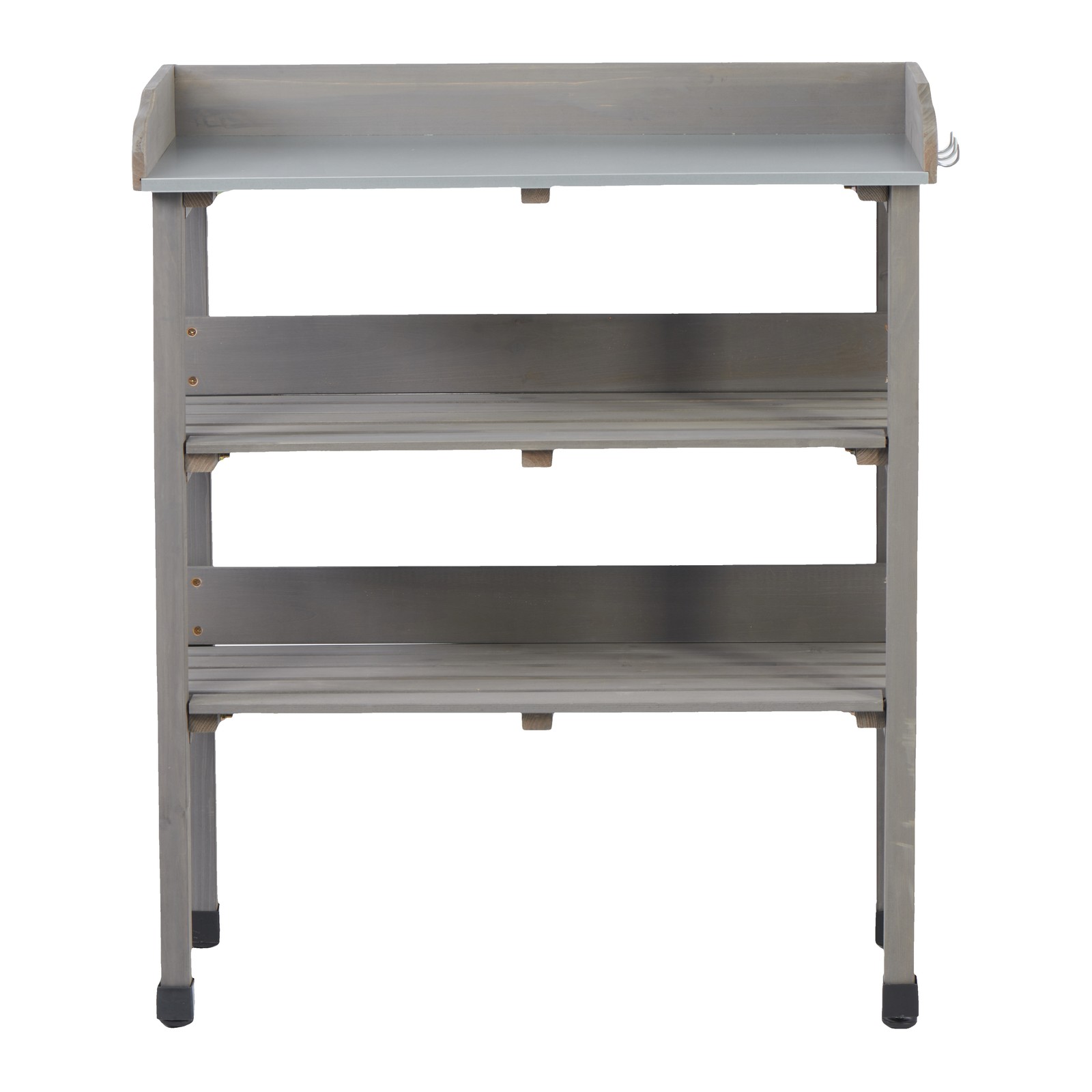 Potting Table with Metal Top, 3-Tier Solid Wood Workbench, 30.5" L