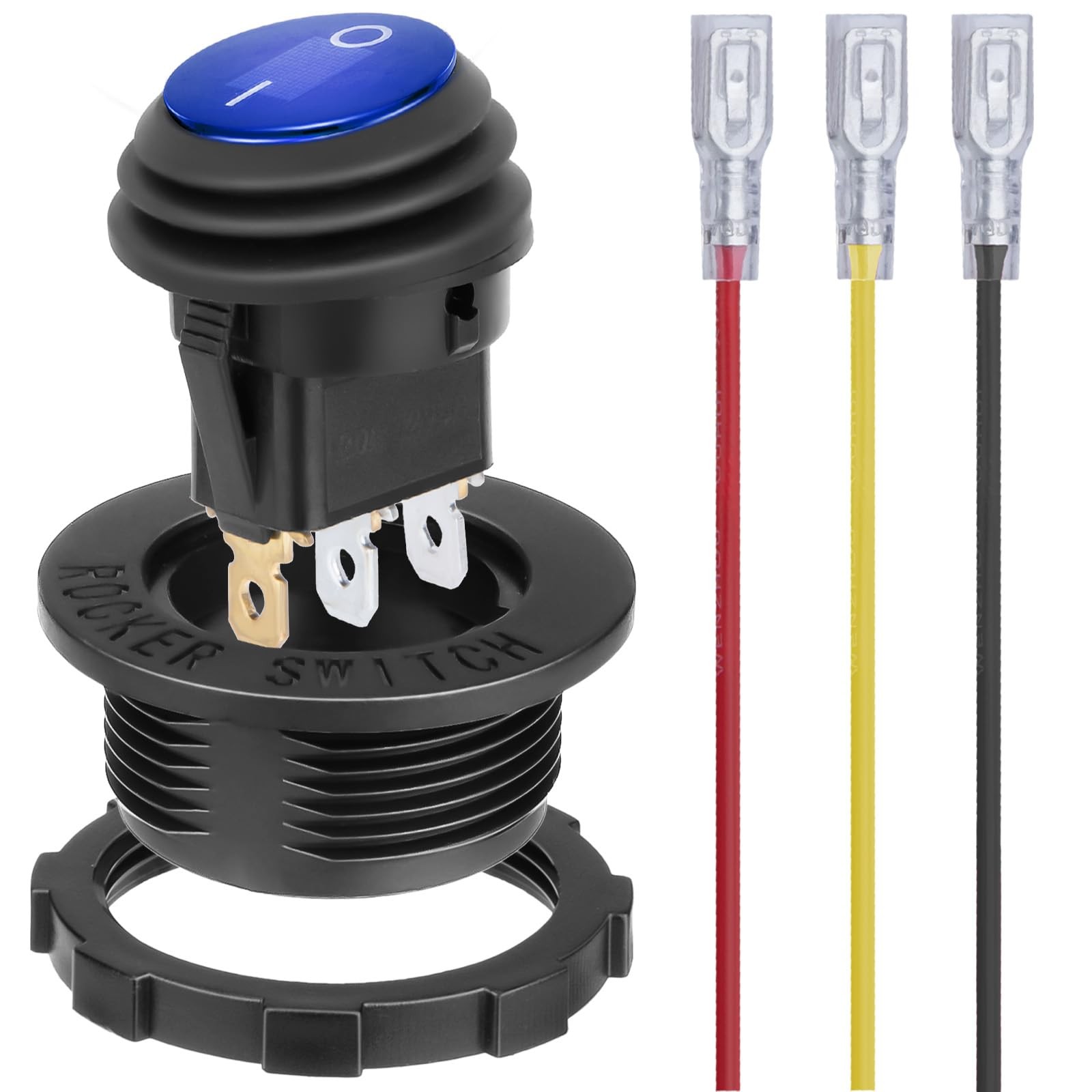 Round Rocker Switch, Toggle Switch 12V, Waterproof Lighted LED On Off Blue-1