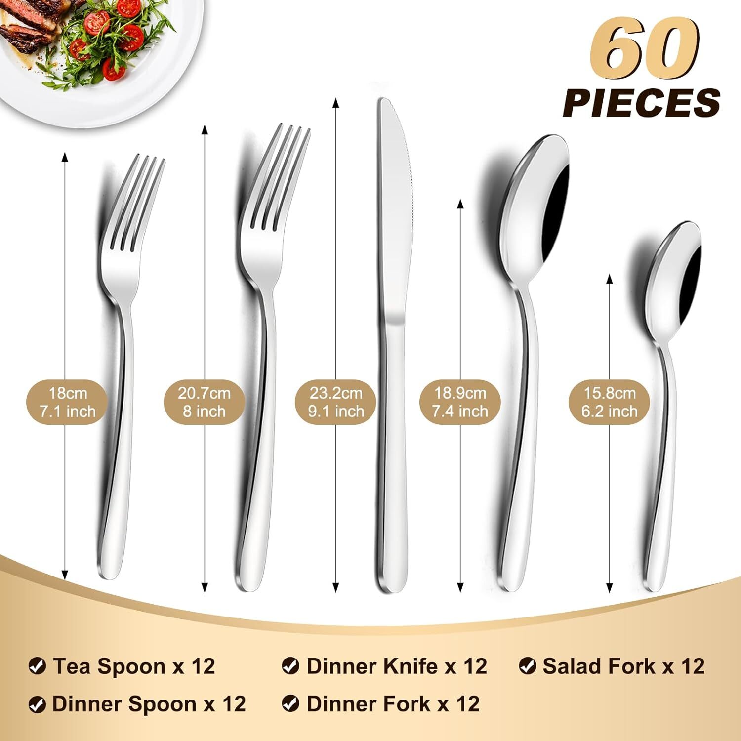60-Pcs Silverware Set Service for 12 Premium Stainless Steel Flatware Set Inc