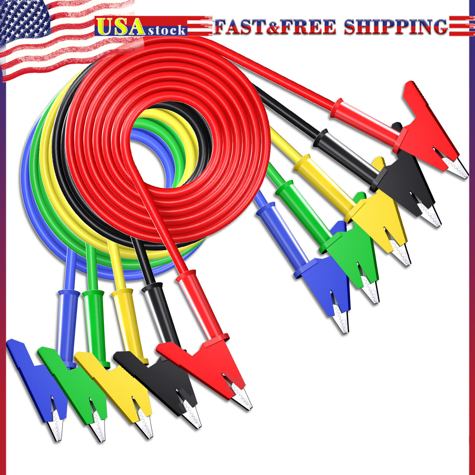 Alligator Clips Electrical Test Leads Dual Ended Crocodile Wire Cable Flexible