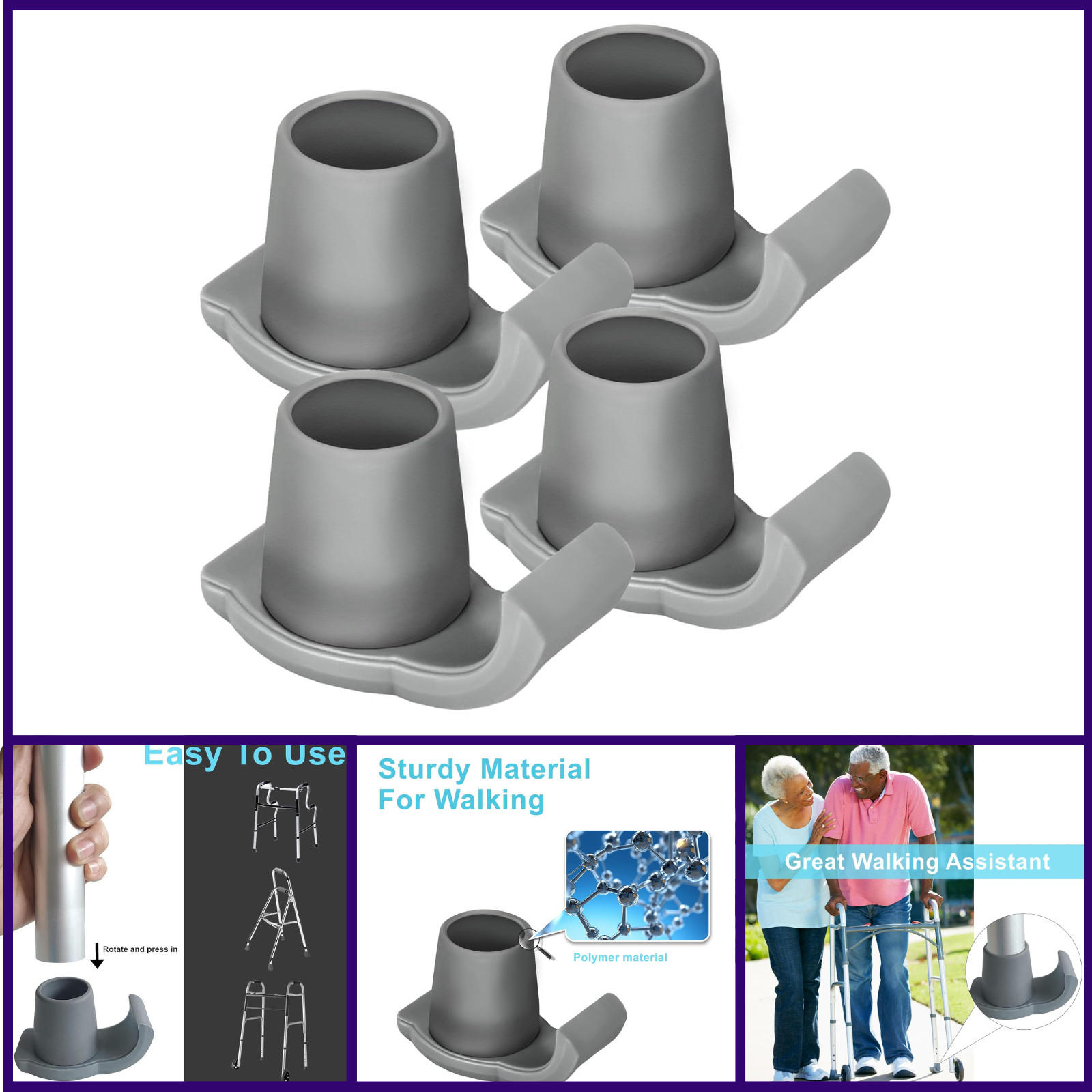 4Pack Walker Skis Glides for Folding Walker Accessories for Seniors Mobility Aid