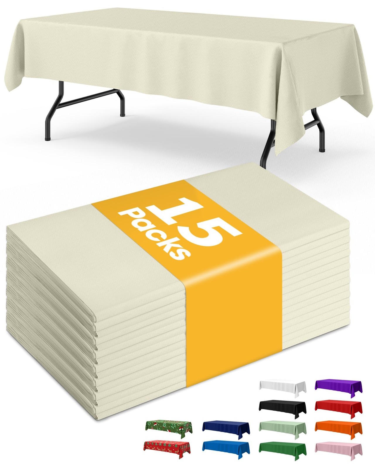 Niuara Ivory Plastic Table Cloth - 15 Pack 54" × 108" Rectangle Disposable