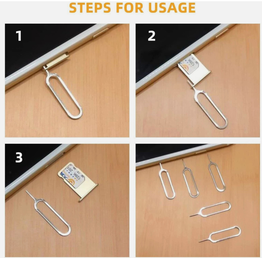 4 Pcs Sim Card Tray Ejector Key Pin Tool compatible with Apple iPhone & Samsung