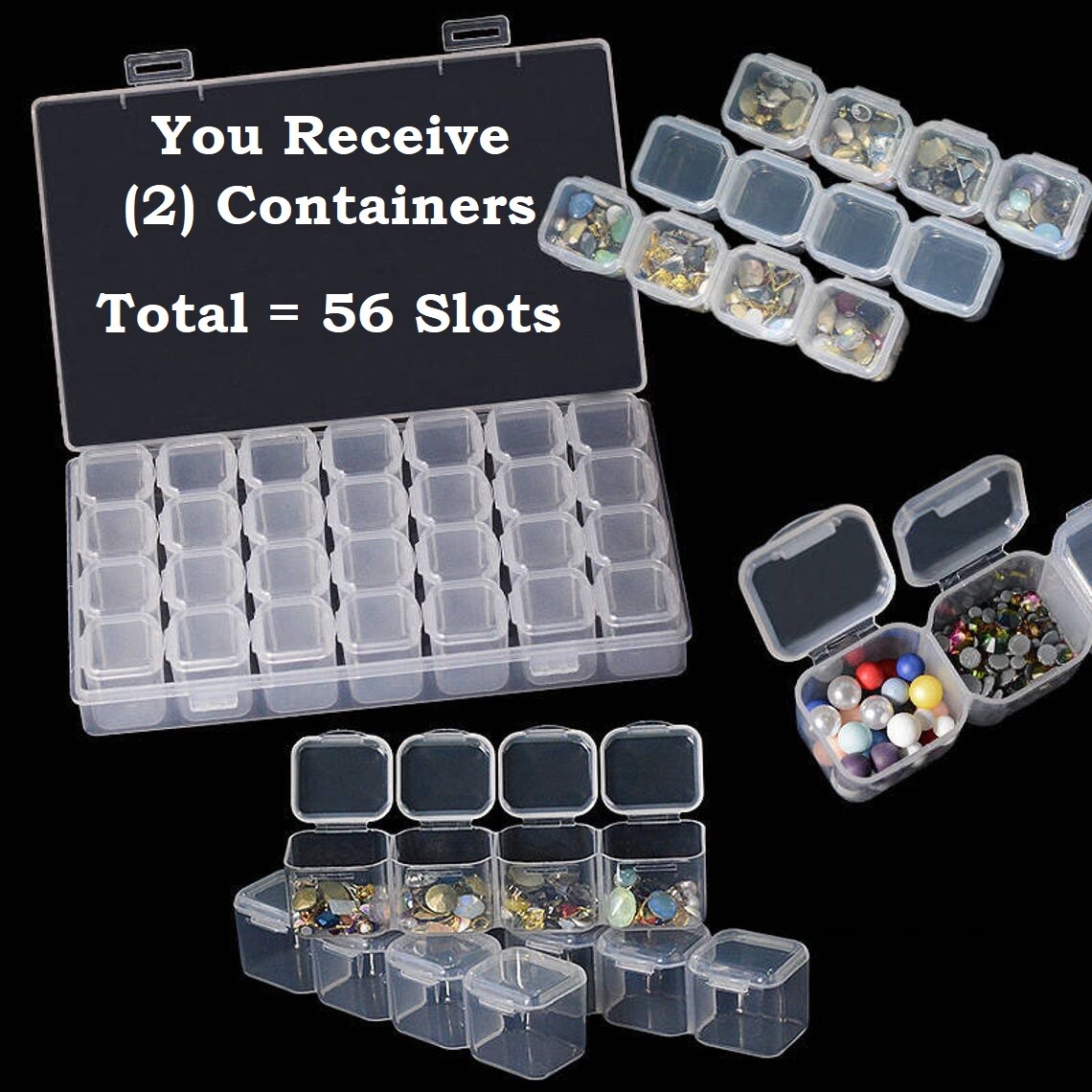 2 Clear Plastic 56 Slots Storage Box Case Organizers Containers Diamond Painting