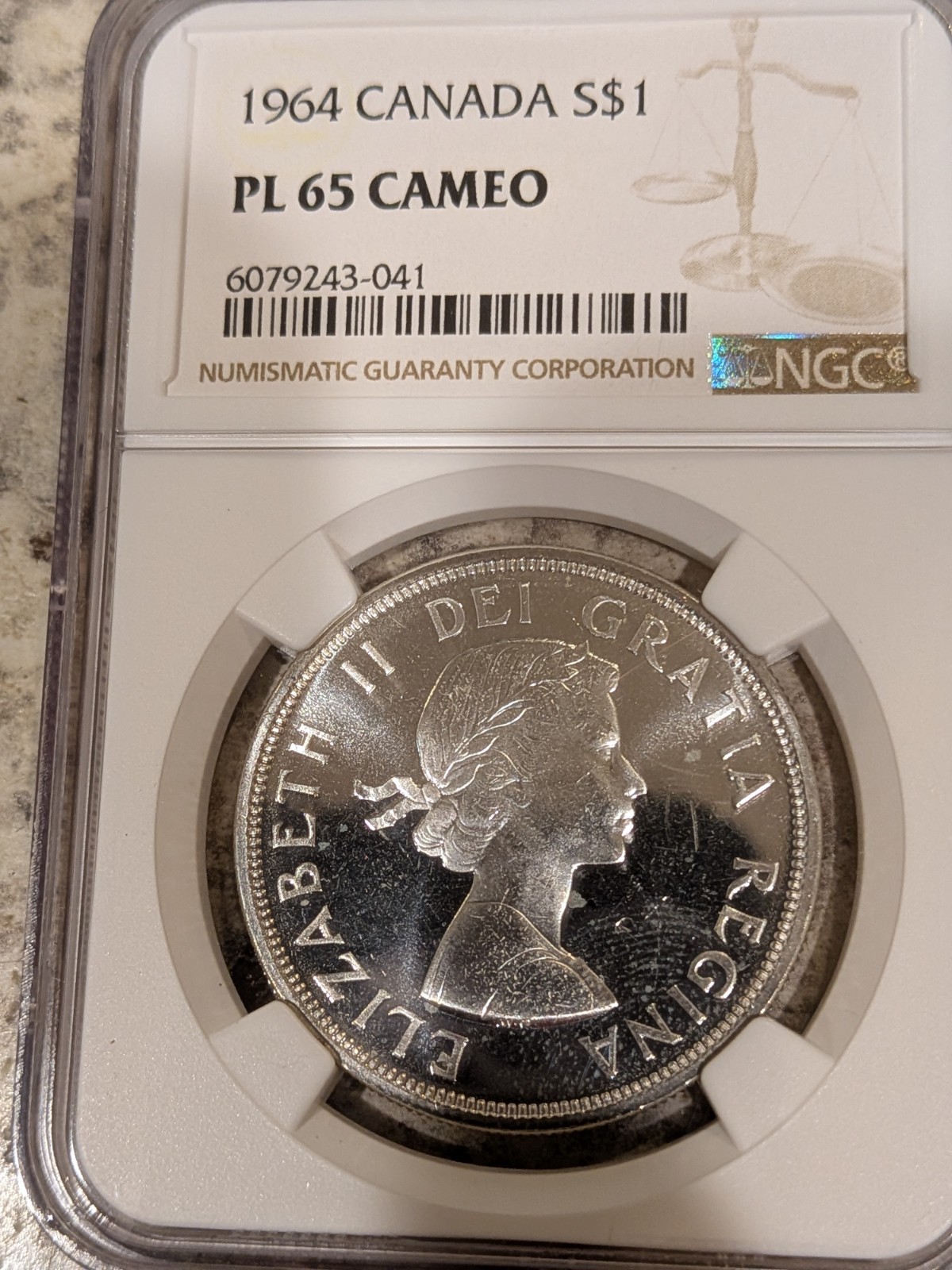 1964 CANADA SILVER $1 DOLLAR..NGC PL-65