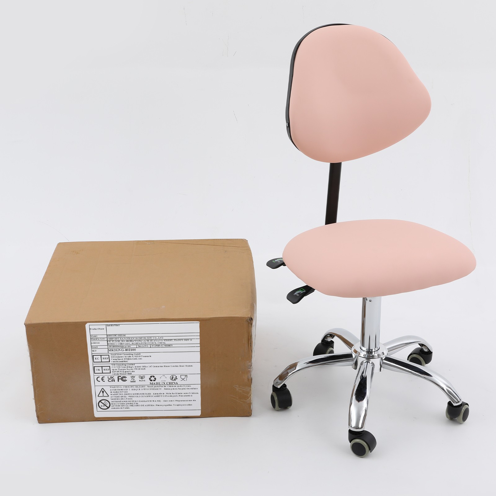 Ergonomic Rolling Stool Chair w/Backrest, Adjustable Saddle Chair Stool w/Wheels