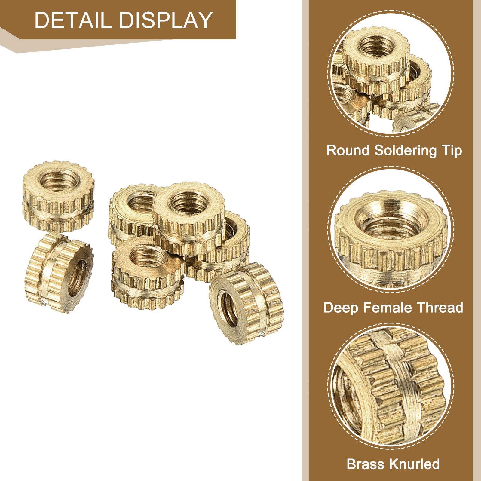 120Pcs M3x3x5.3mm Knurled Insert Nut, Brass I-Shaped Double-Pass Embedment Nuts