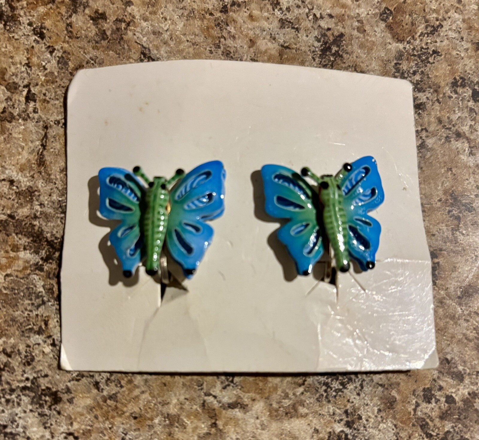 Antique Vintage Clip On Butterfly Earrings New Old Stock