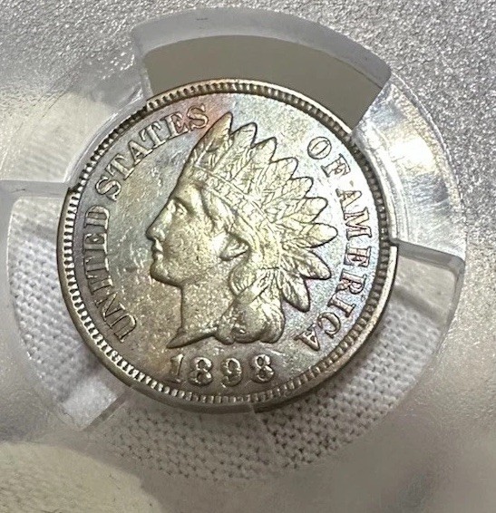 * 1898 * SOLID+ GEM BU MS INDIAN HEAD PENNY * RAINBOW TONED**
