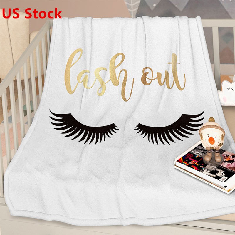 White Long Eyelashes Printed Throw Blankets Plush Flannel Fleece Blanket Couch