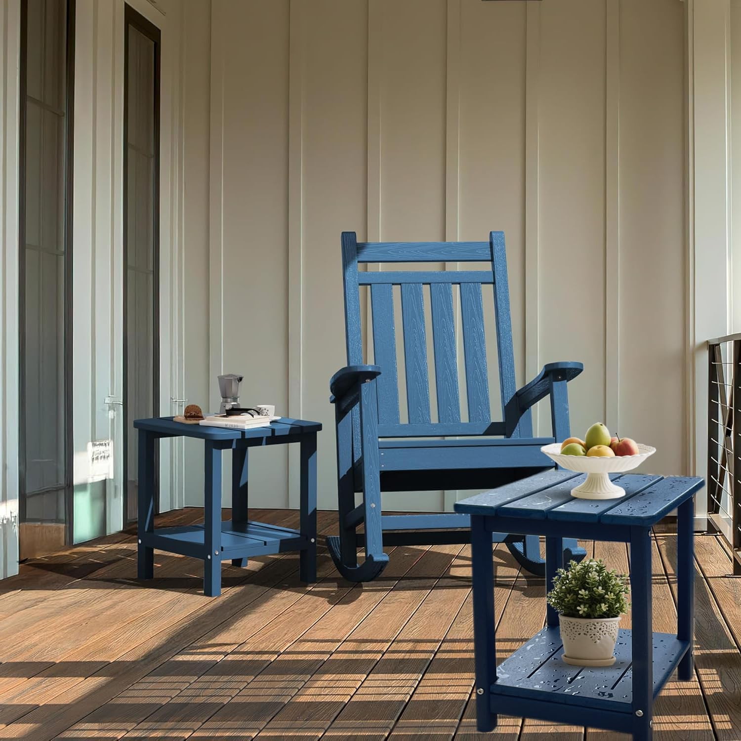Adirondack Square Outdoor Side Table,2-Tier Storage Patio Side Table with Wea...