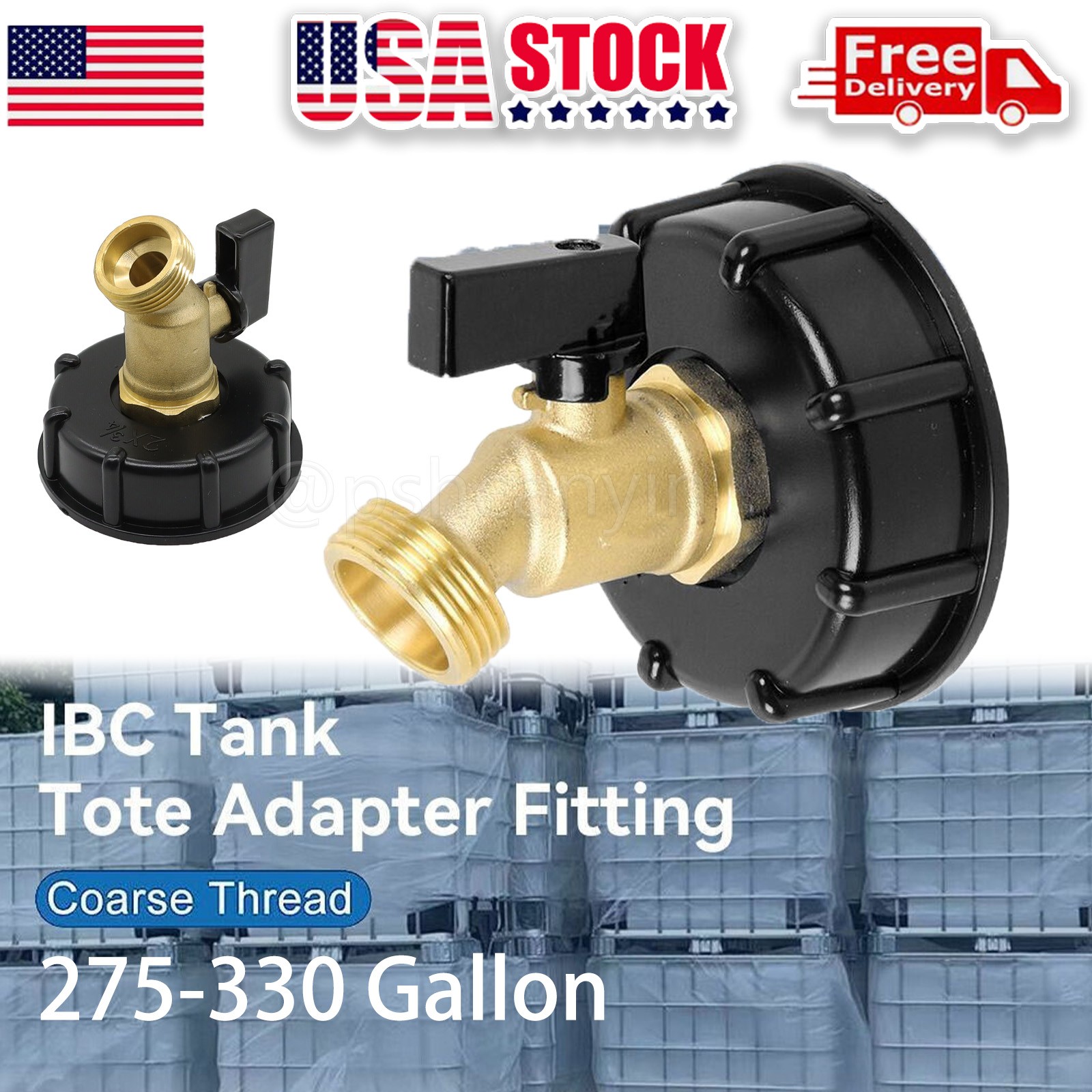 2" 275-330Gallon Water Tank IBC Tote Adapter Brass Fittings Hose Valve Connector