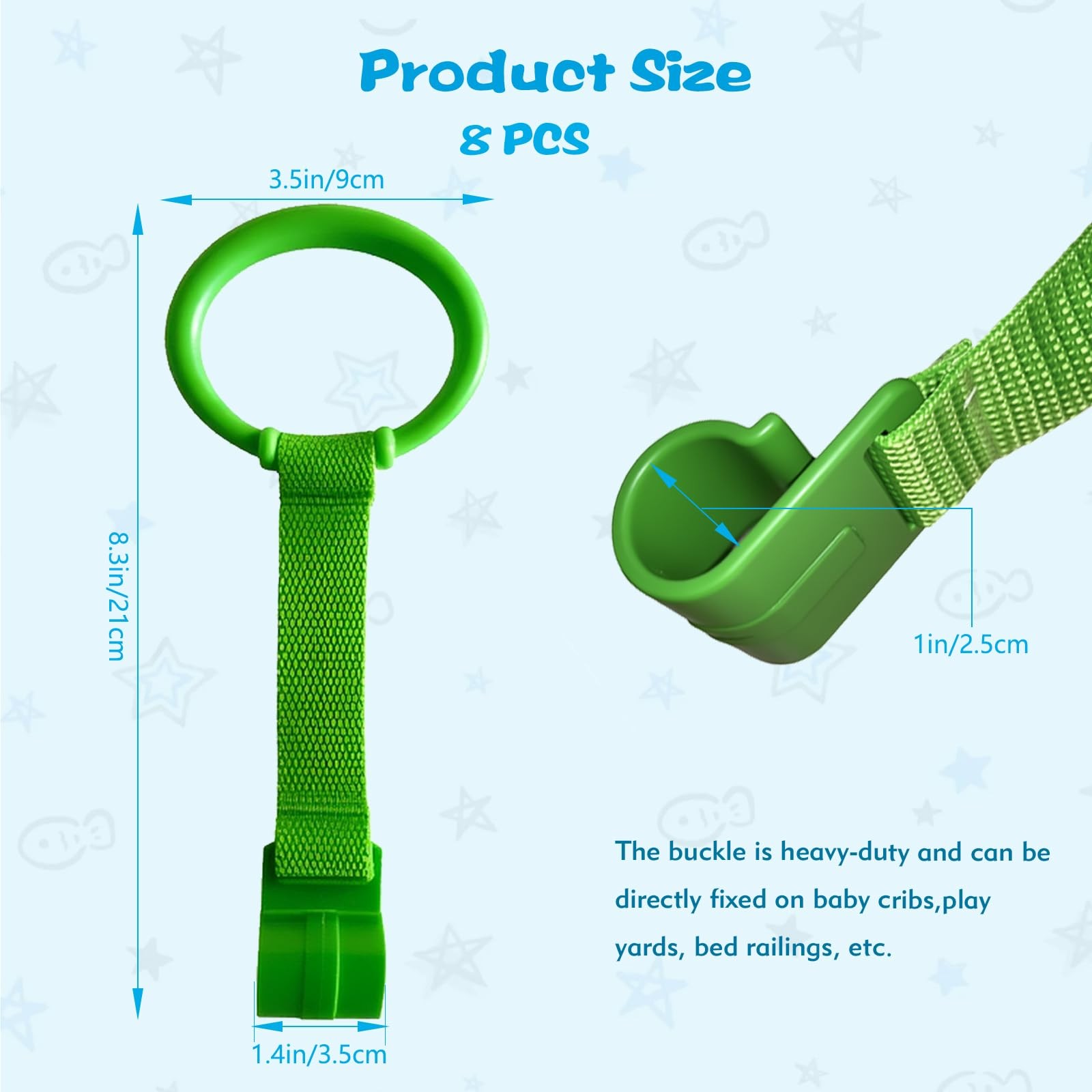 feehope 8Pcs Playpen Pull Up Rings, middle size, Red/Blue/Yellow/Green