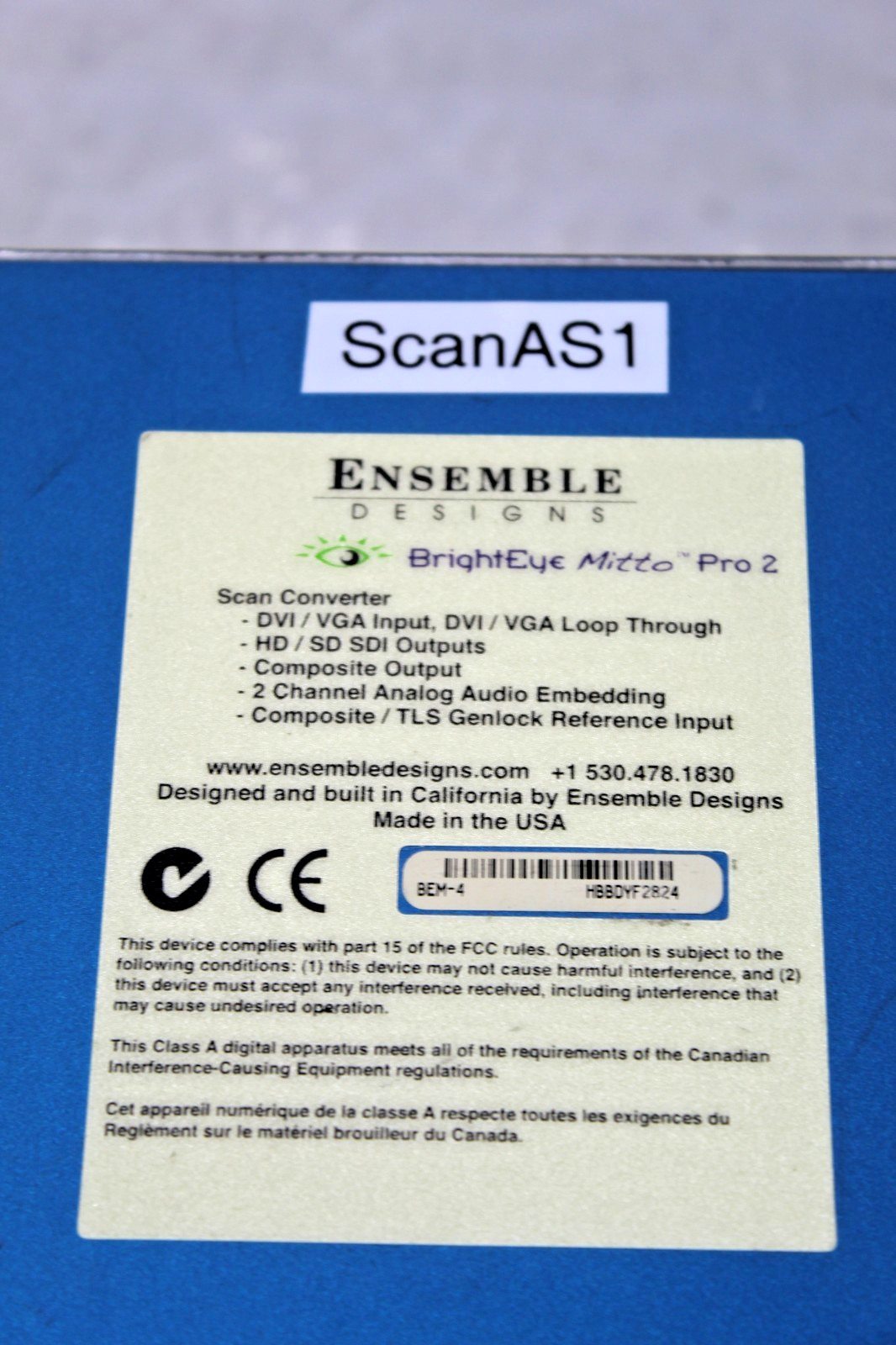 ENSEMBLE DESIGNS BEM-4 BrightEye Mitto Pro 2 Scan Converter