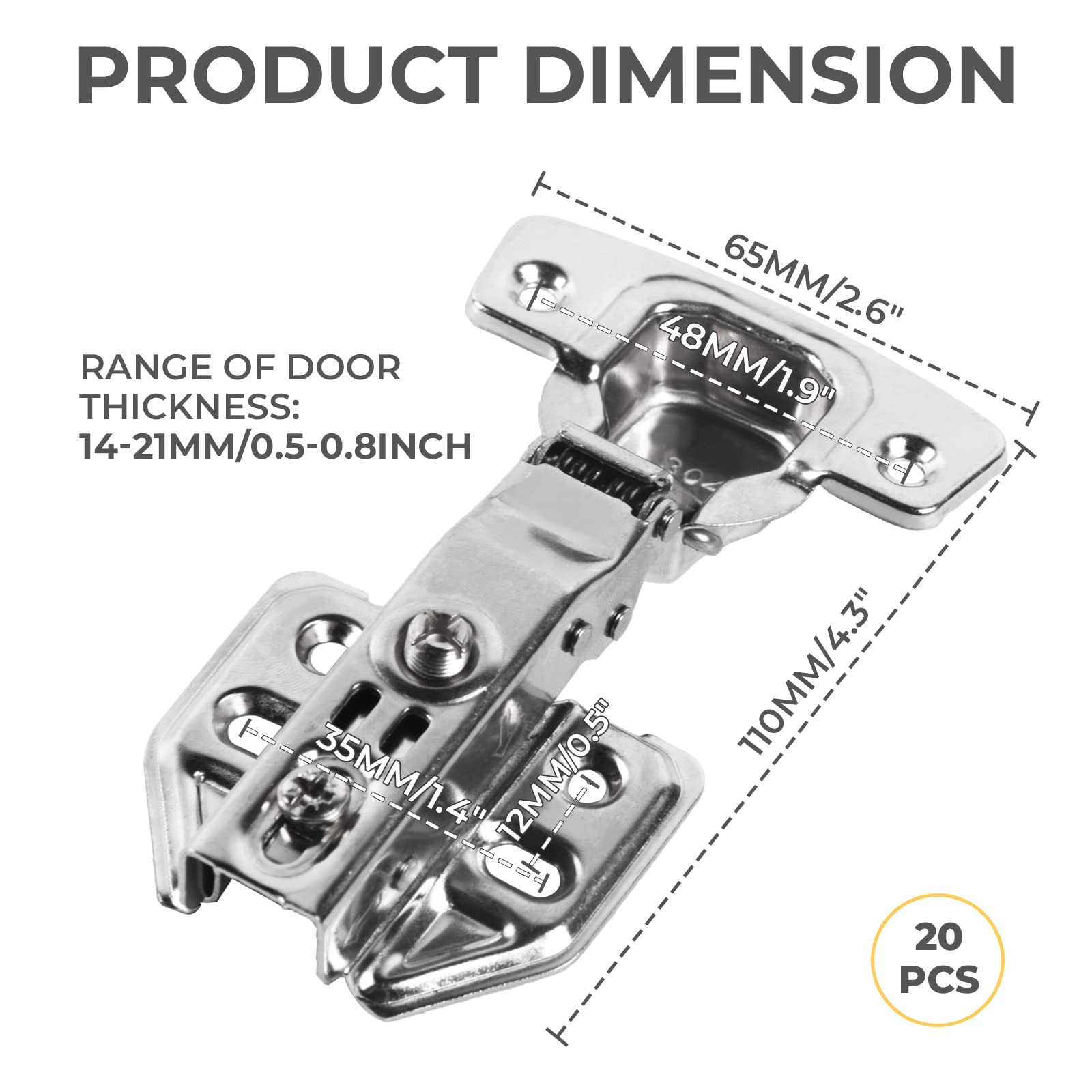 20pcs Damping Buffer Hinge Plates Cabinet Hidden Hinges With Fixing Screws
