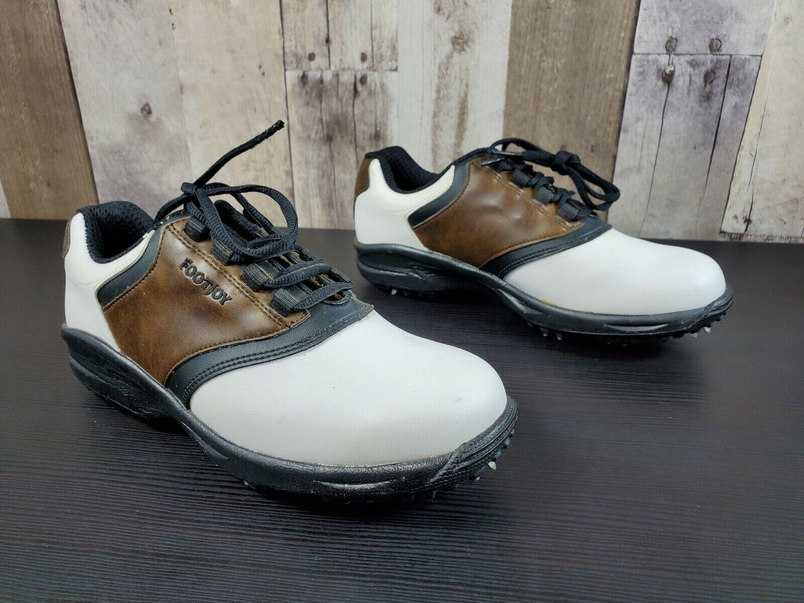 FootJoy Golf Shoes-Spikes Lace Up Oxfords Youth Size 6M Brown White 45020