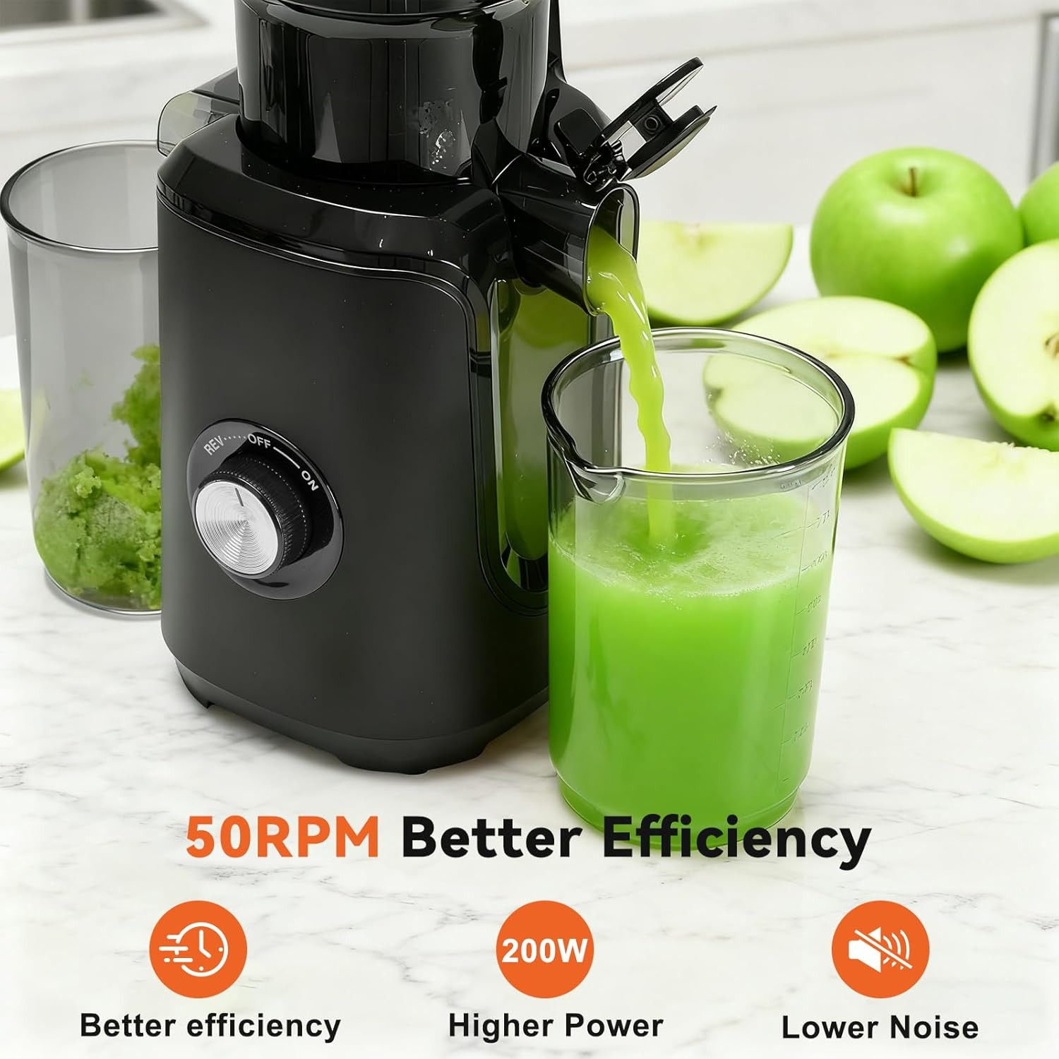 Cold Press Juicer Machines, Masticating Juicer with High Juice Yield, Reverse Fu
