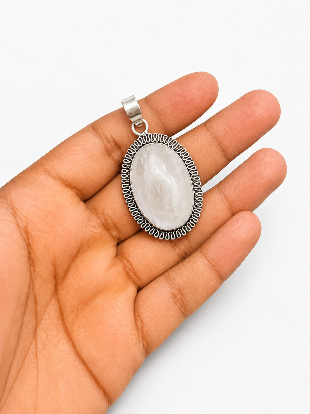 Natural Rose Quartz Pendant 925 Sterling Silver Oval Handmade Fine Jewelry
