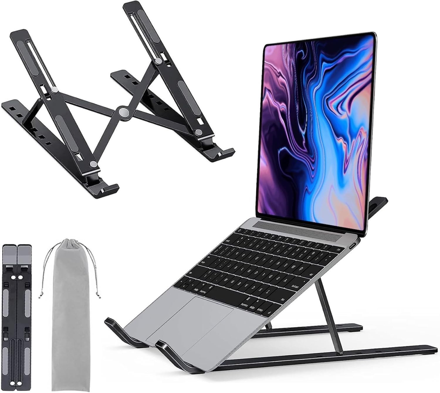 Black Aluminum HeavyDuty Foldable 7 Angle Adjustable Laptop Stand Riser