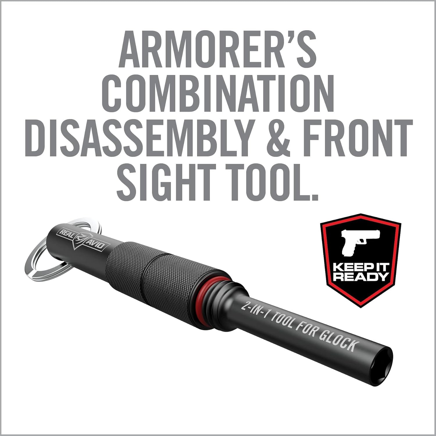 Real Avid 2-In-1 Tool for Glock Handguns, Includes Front Sight Tool & Disassembl